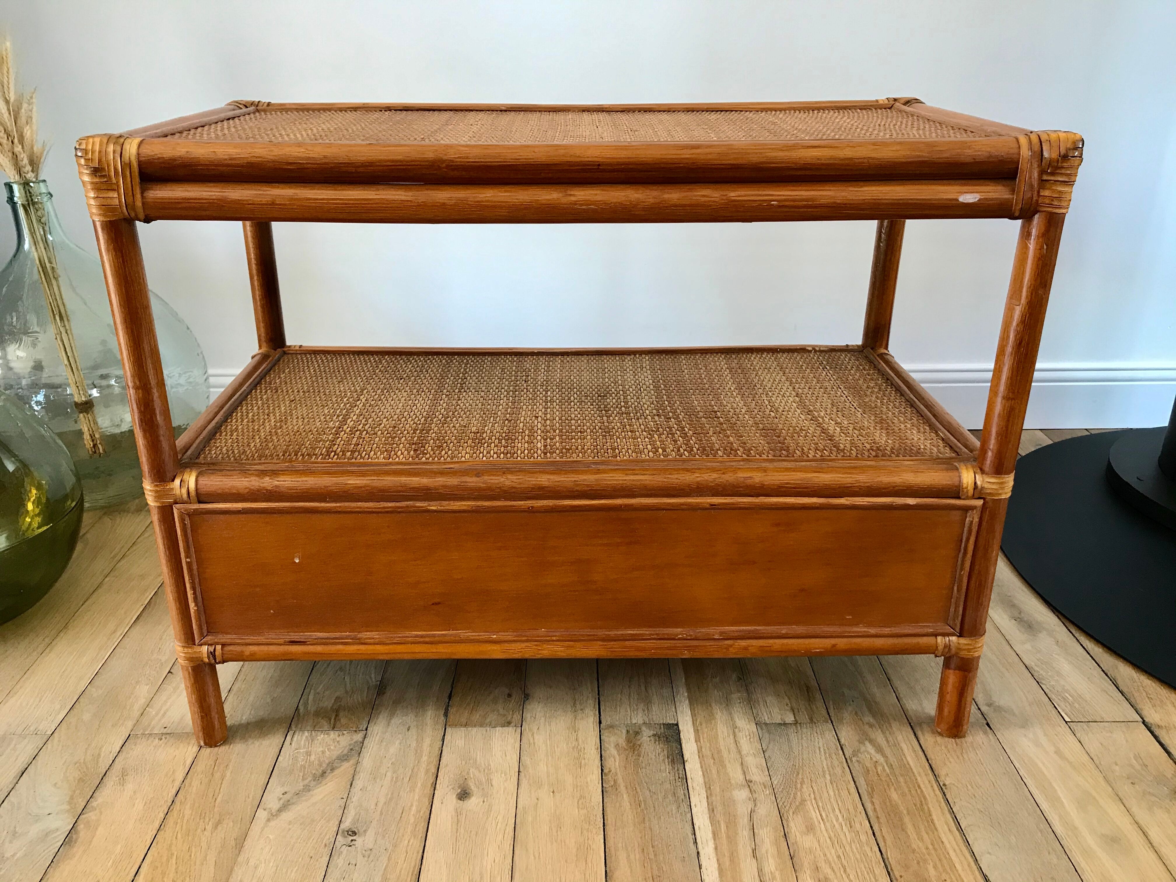 Rattan coffee table and cannage 60s