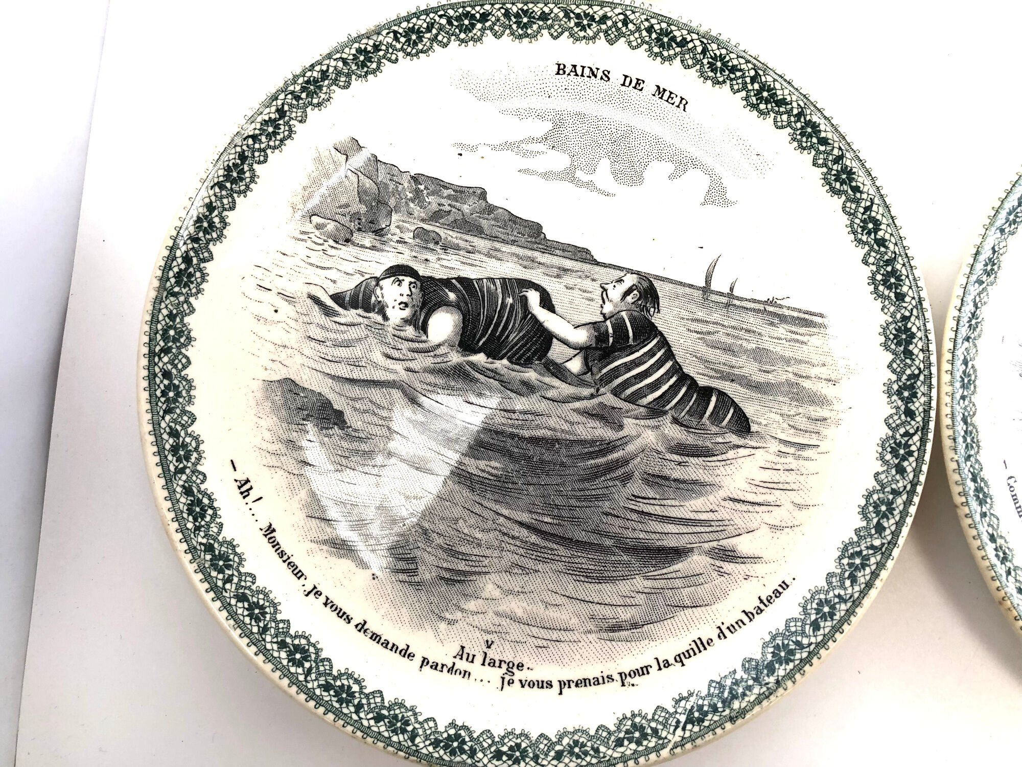 Set of 6 old talking plates iron land HB Cie les bains de mer