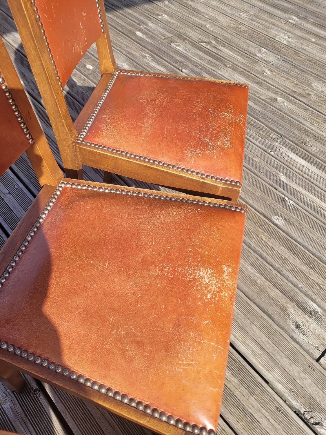 Lot de 4 chaises art déco assise cuir