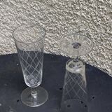 6 vintage clear chiseled crystal and glass champagne flutes