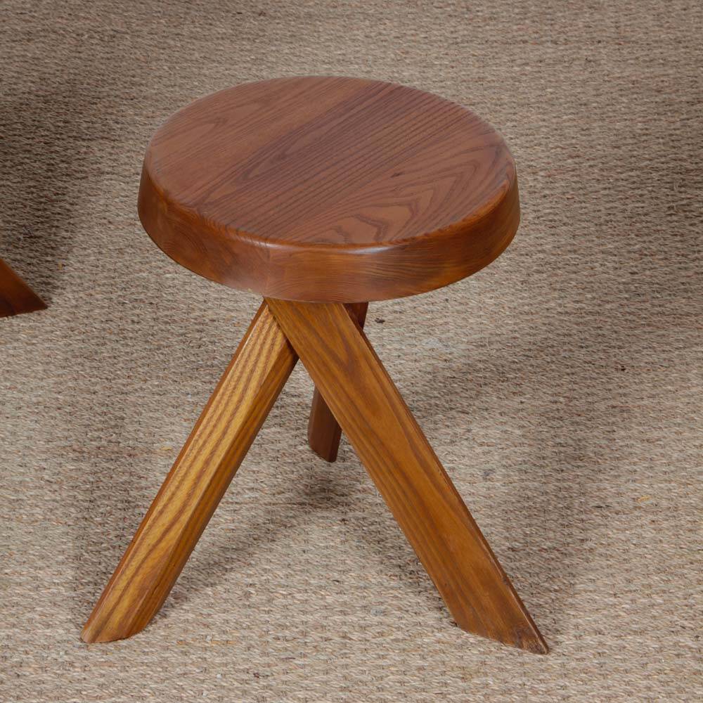 Pair of elm stools by Pierre Chapo, model S31, 1980.
