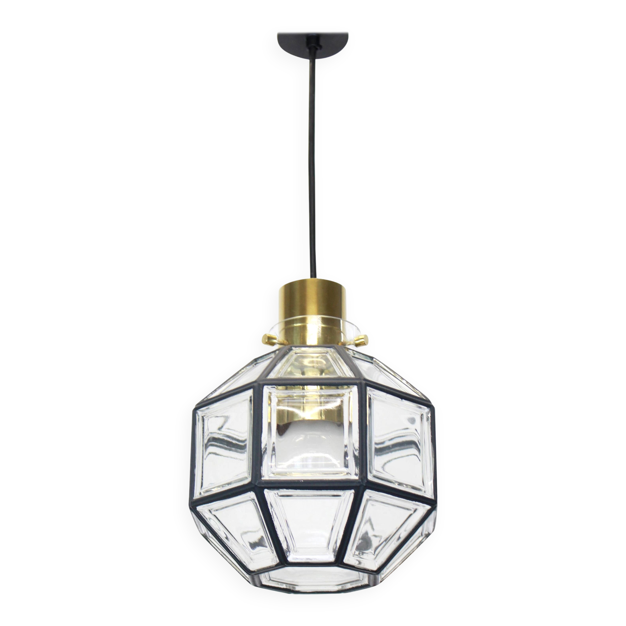 Iron and clear glass pendant by Limburg, Germany, 1960s