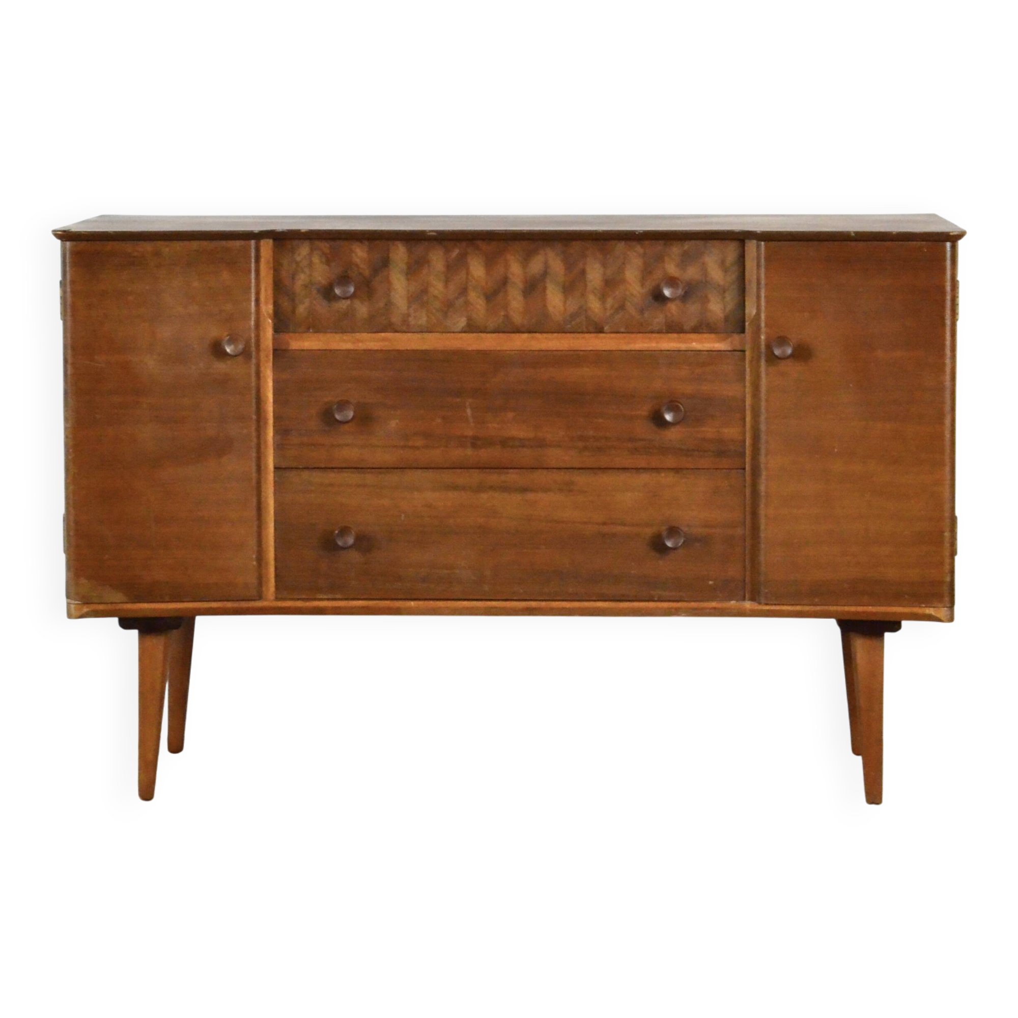 Vintage Midcentury Uniflex Walnut And Teak Sideboard / Dressing Table.