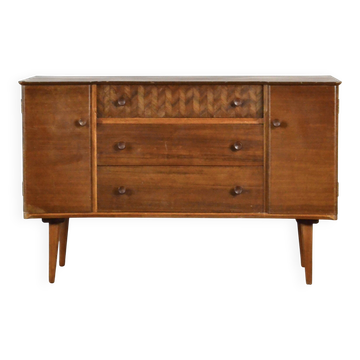Buffet / coiffeuse en noyer et teck Uniflex vintage des années 50.