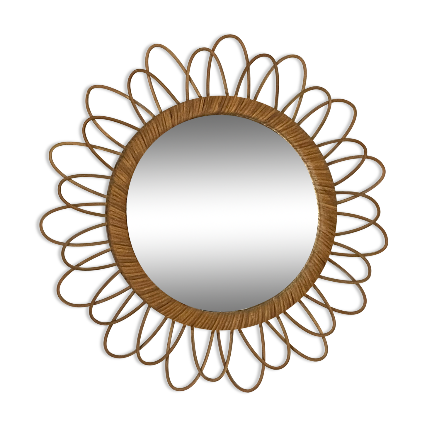 Mirror sun in rattan arched. 52cm. 1960