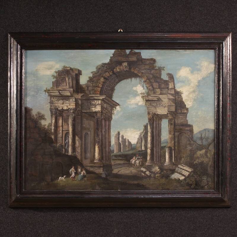 Peinture capriccio architecturale italienne du 20e siècle