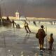 Huge oil painting on canvas Dutch school winter landscape 164x132