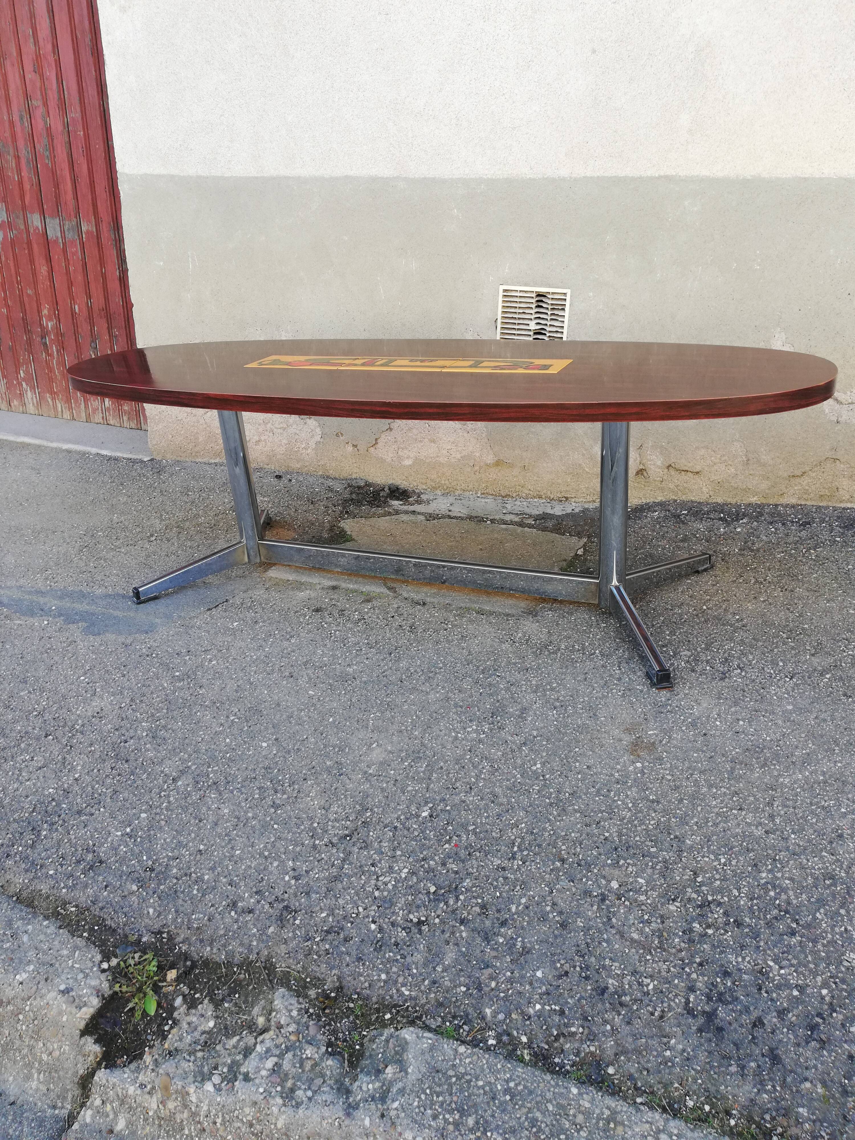 Table basse vintage ovale palissandre et céramique