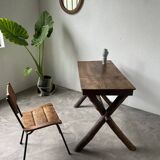 Solid walnut desk, folk art, Savoy, circa 1900