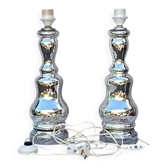 Paire d’anciens grands pieds de lampe en verre mercuré
