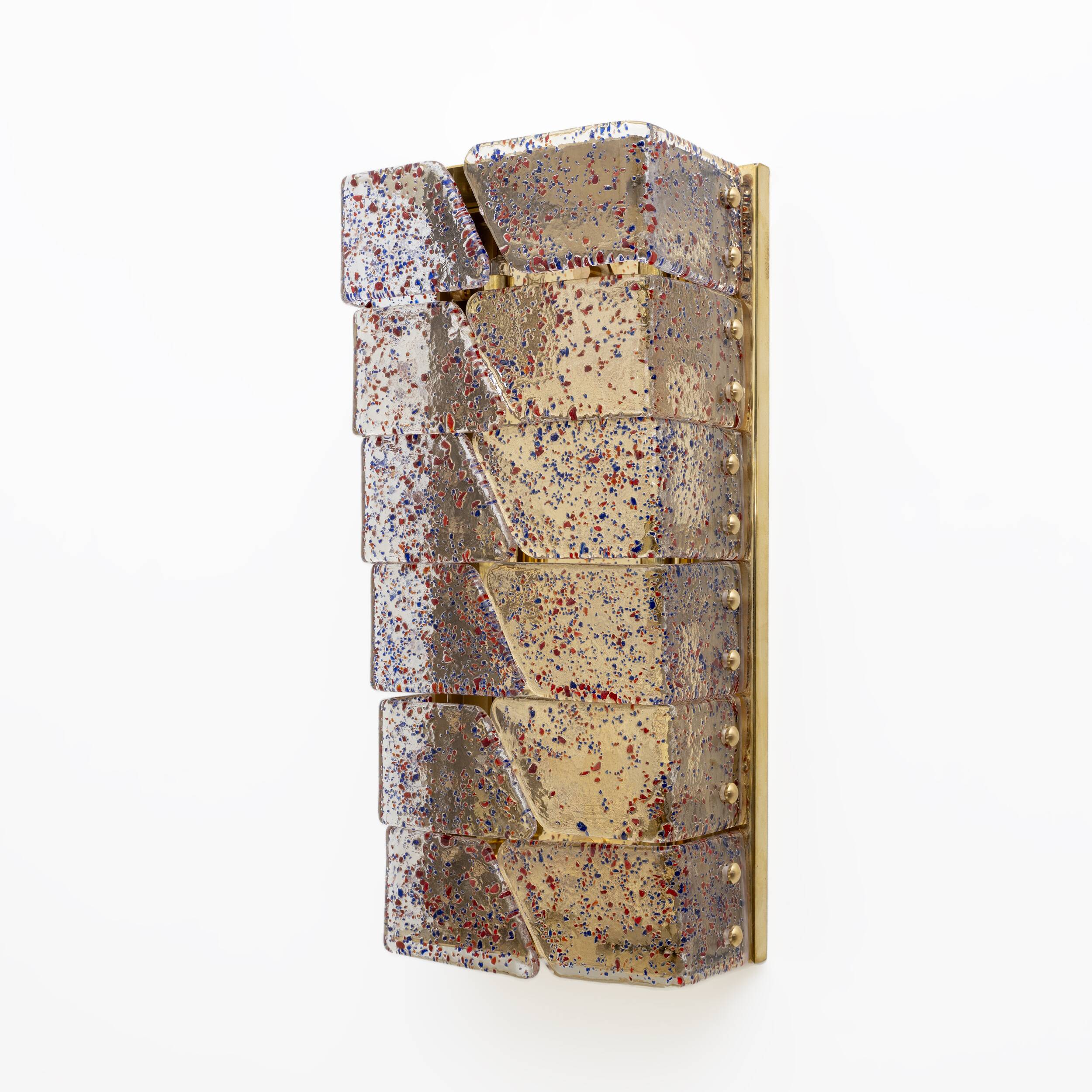 Pair of Mid-century Modern Style Italian Murano Glass and Brass Sconces