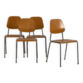 Chaises industrielles vintage (c.1950). Ensemble de 4 pièces