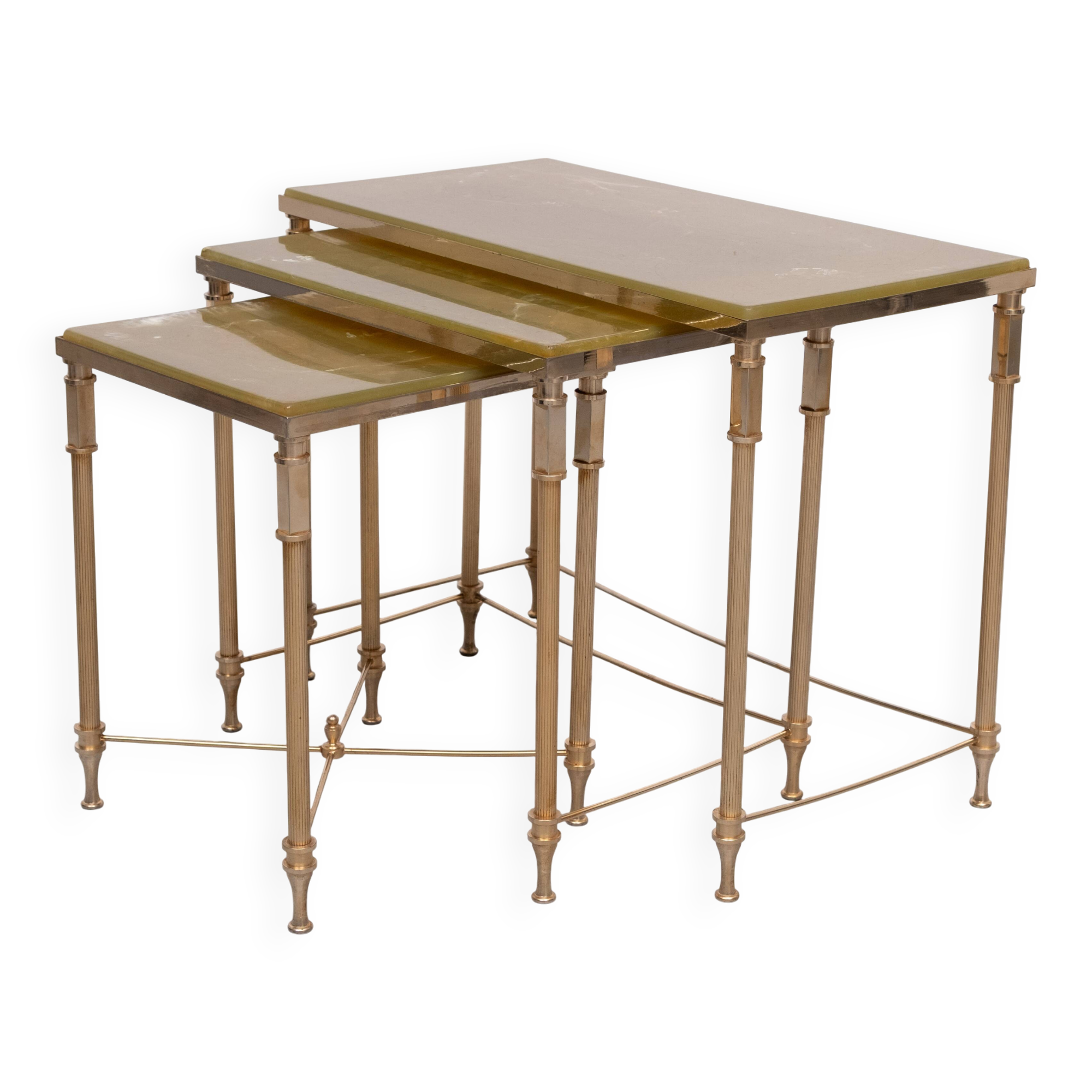 Hollywood Regency Maison Jansen style Brass nesting tables France