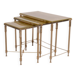 Tables gigognes en laiton de style Hollywood Regency Maison Jansen France