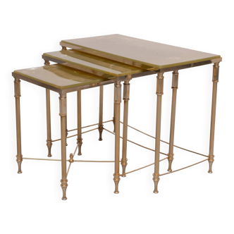Tables gigognes en laiton de style Hollywood Regency Maison Jansen France