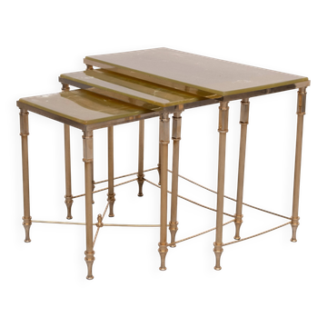 Tables gigognes en laiton de style Hollywood Regency Maison Jansen France