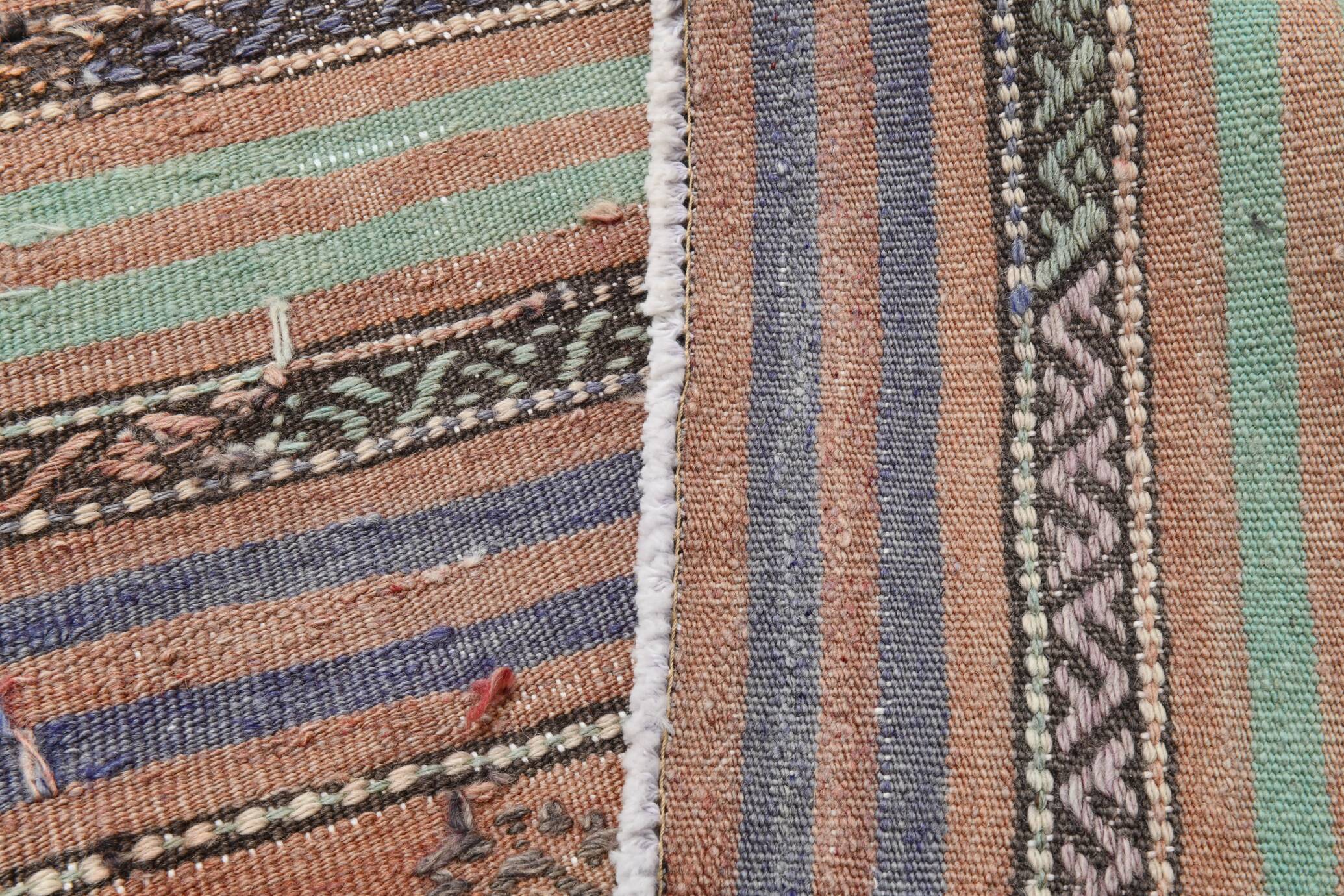 Grand Kilim Vintage Rayé Multicolore, Motifs Tribaux Anatoliens, 168x303 Cm