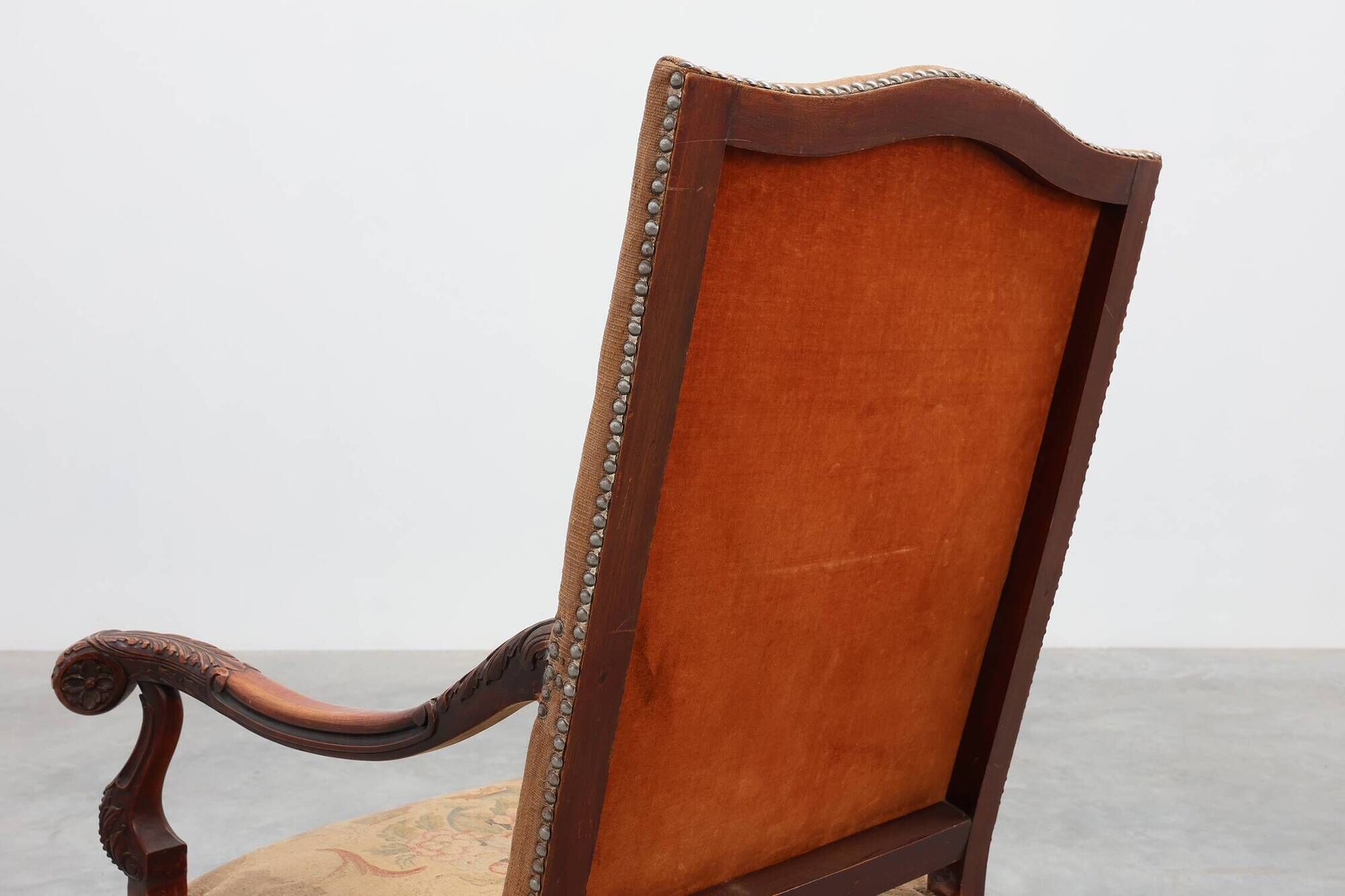Louis XV Style Carved Walnut Armchair with Needlepoint Upholstery, France