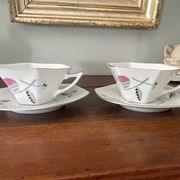 set of 2 Art Deco porcelain tea cups from Czechoslovakia