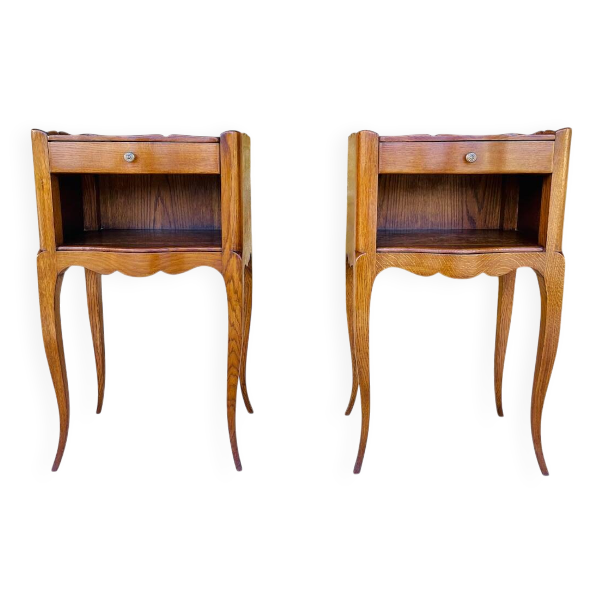 Pair of Louis XV style bedside tables in oak