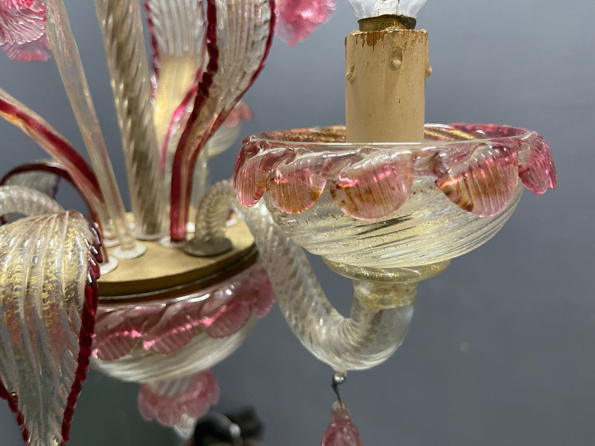 Venetian Pink Murano Glass Chandeliers Set of 2, 1960s