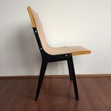 1950s church or school chairs in beech plywood and black stained wood by Roland Rainer