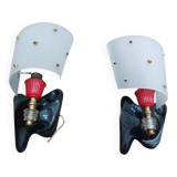 Paire d'appliques Luminaire Rockabilly années 1950 laiton, noir et rouge