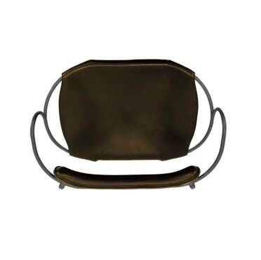 Bar stool with backrest, black smoked steel and dark brown saddle leather.