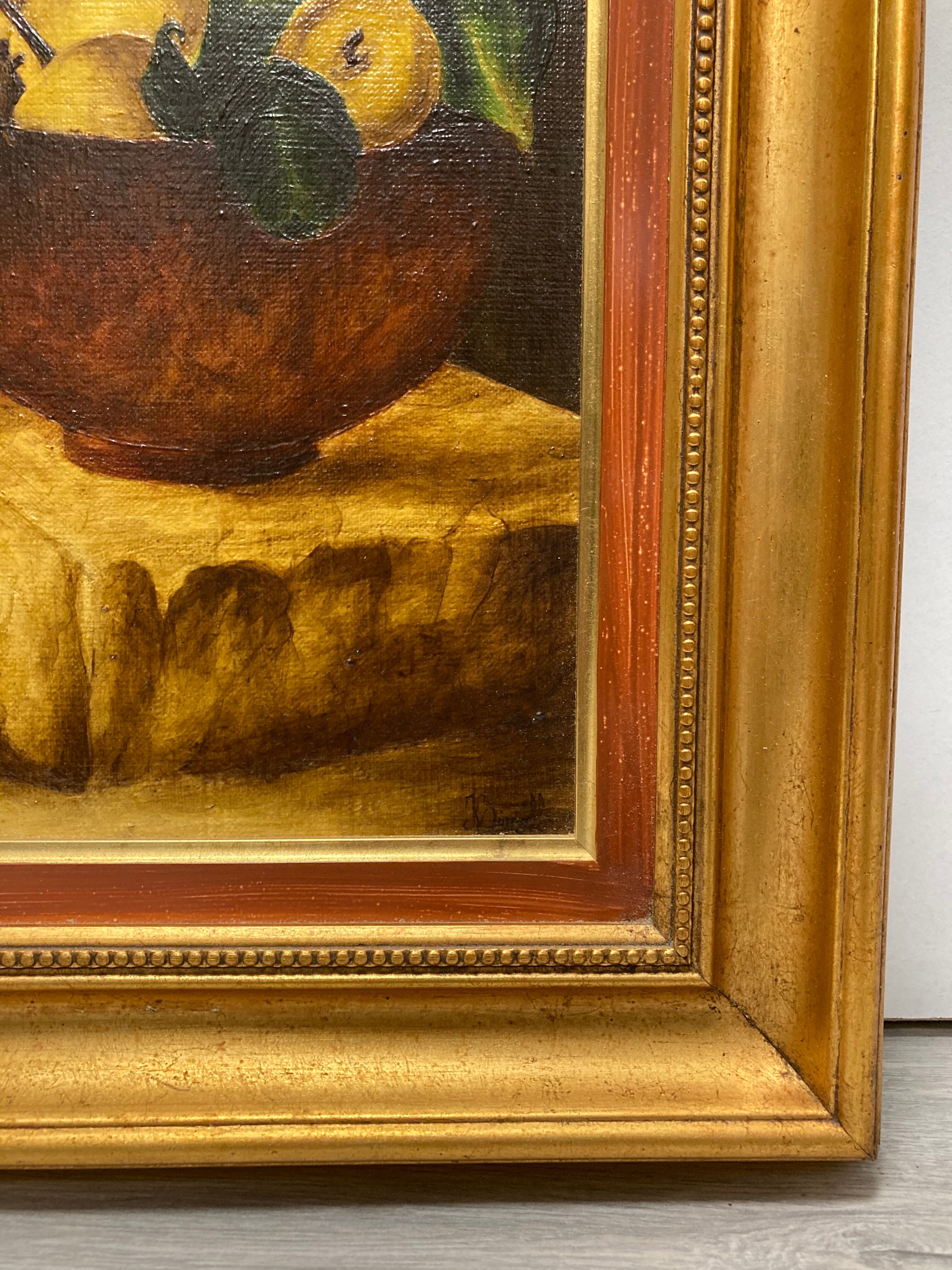 Framed paint with peaches, pears and pheasants