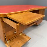 Bauhaus Walnut Writing Desk with Red Top