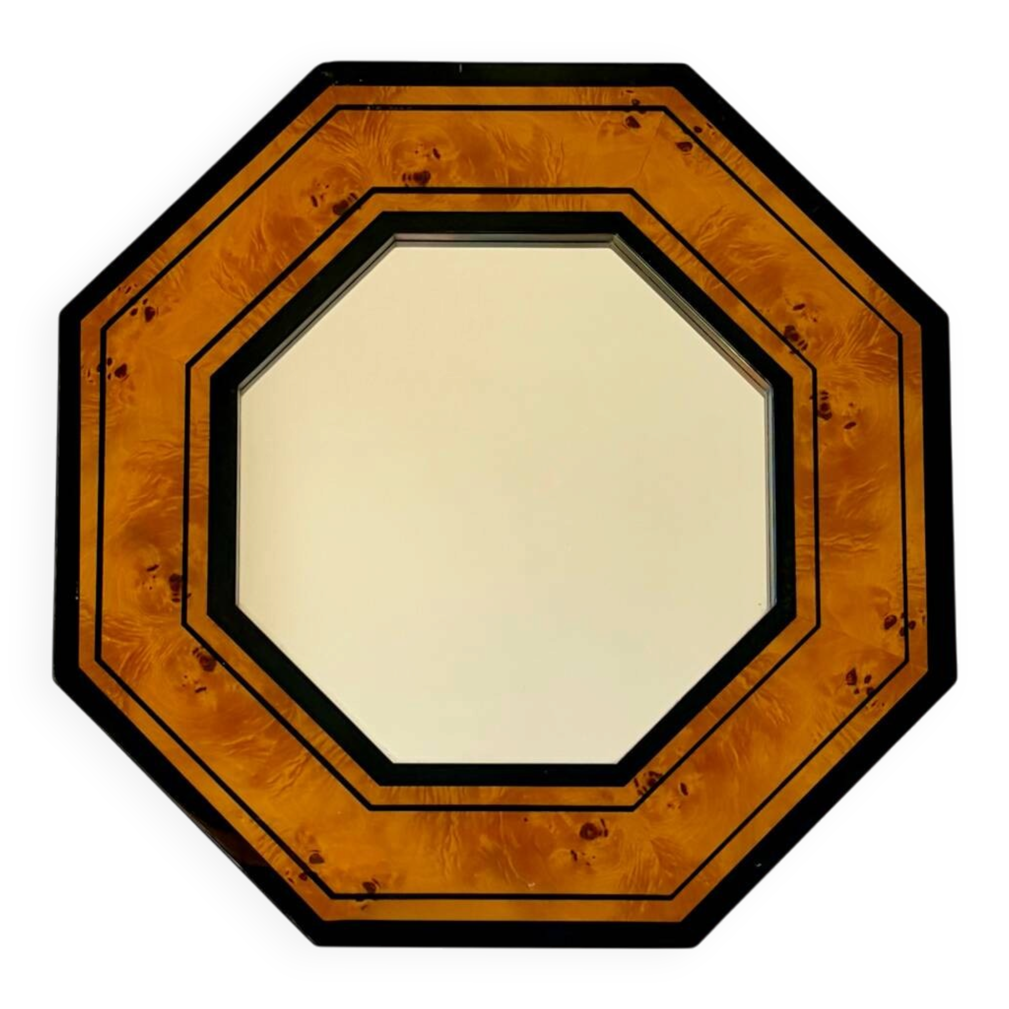 Miroir octogonal en loupe d’orme par Jean-Claude Mahey