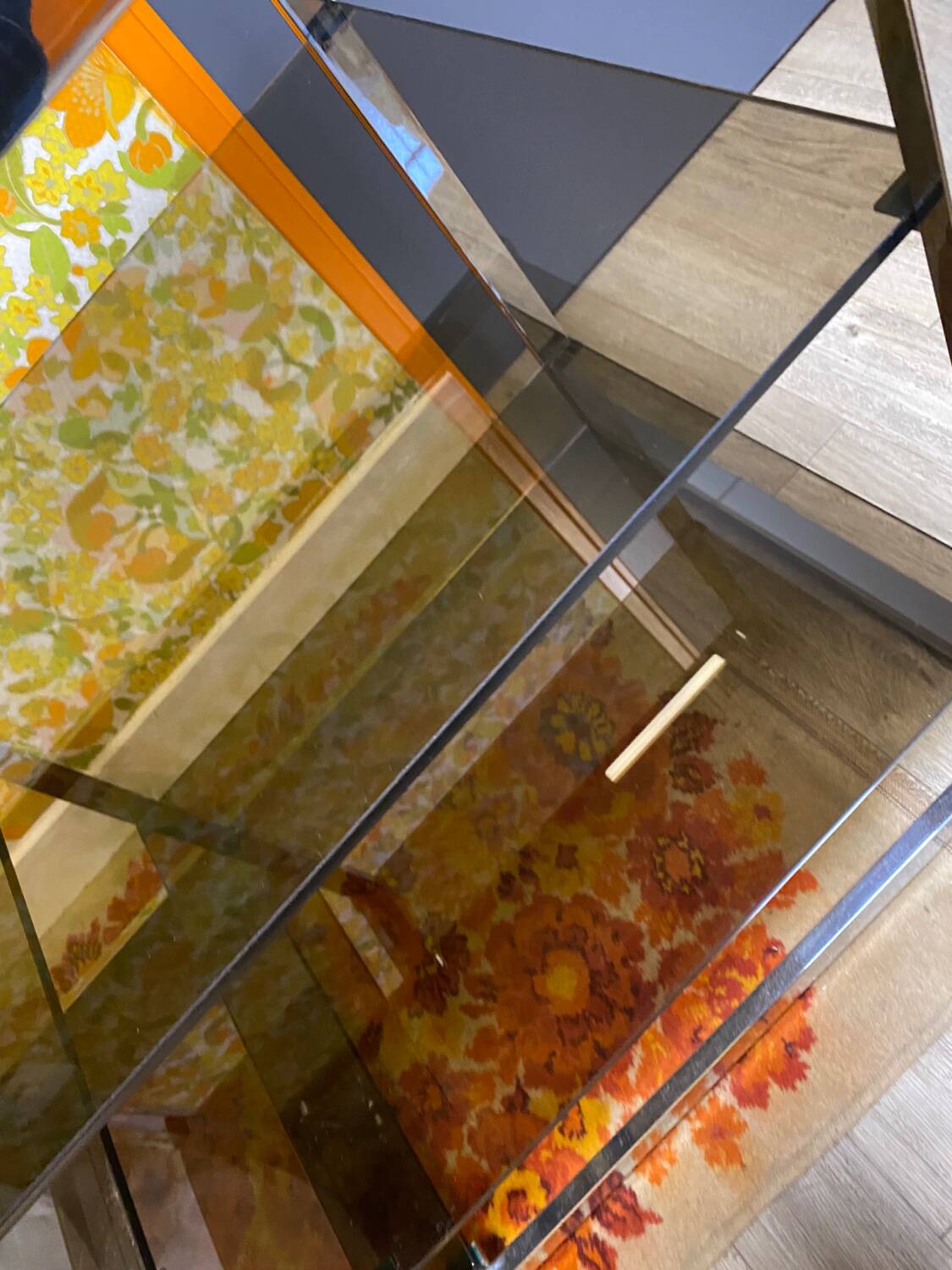 Vintage 70s chrome and smoked glass console