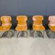 Vintage brass and cognac leather dining chairs by Willy Rizzo for Cidue set of 4