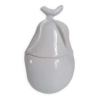 White porcelain pear sugar bowl