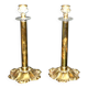 Lot of 2 antique brass and gilded bronze candle holders with acanthus decoration.