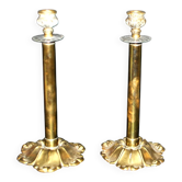 Lot of 2 antique brass and gilded bronze candle holders with acanthus decoration.