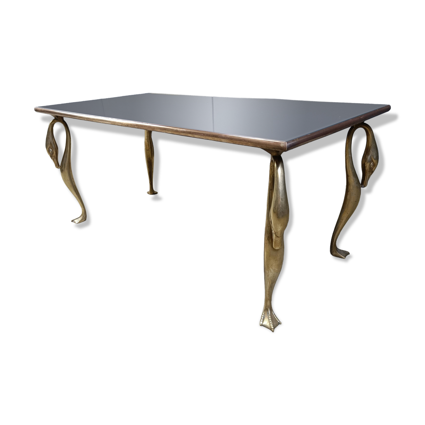 Vintage brass swan coffee table, 1970s
