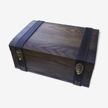 Leather interior wooden storage crate