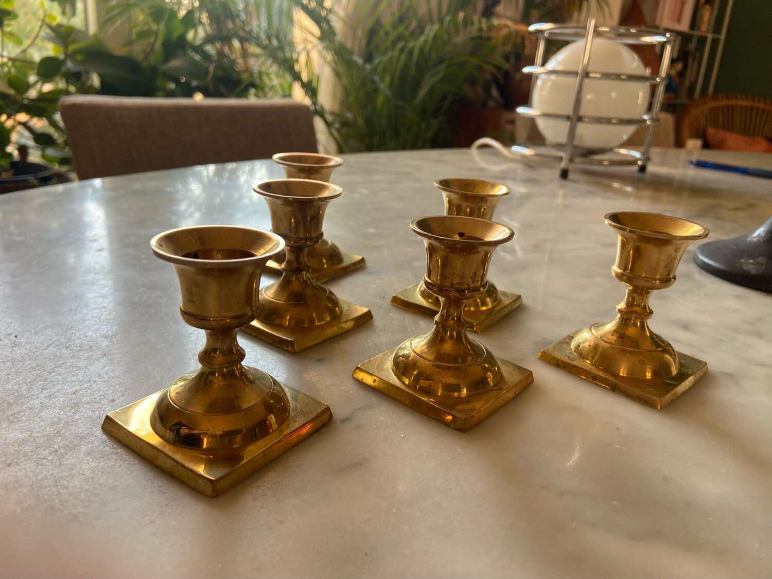 Series of 6 vintage brass candle holders