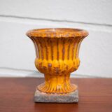 Vintage flowerpot, Medici vase, garden bowl, basin, orange enamel