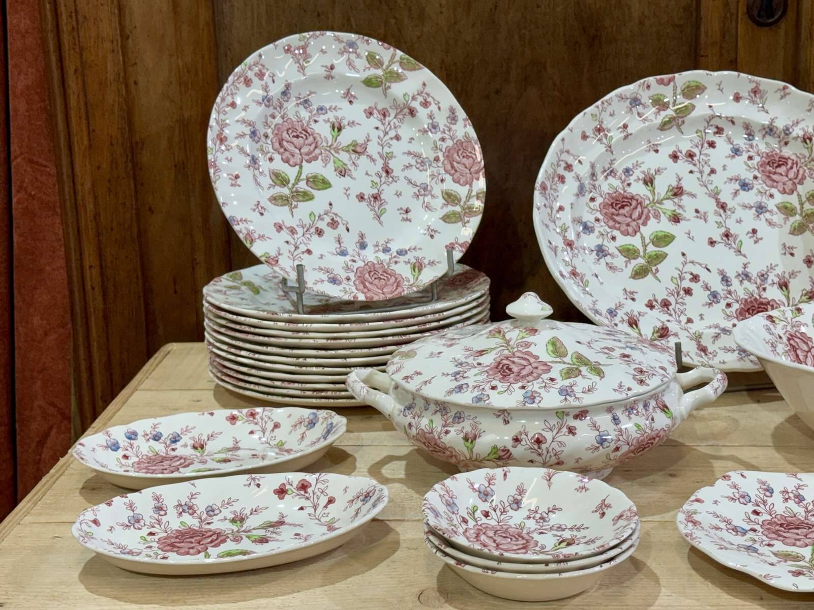 English porcelain service by Johnson Bros model Rose Chintz.