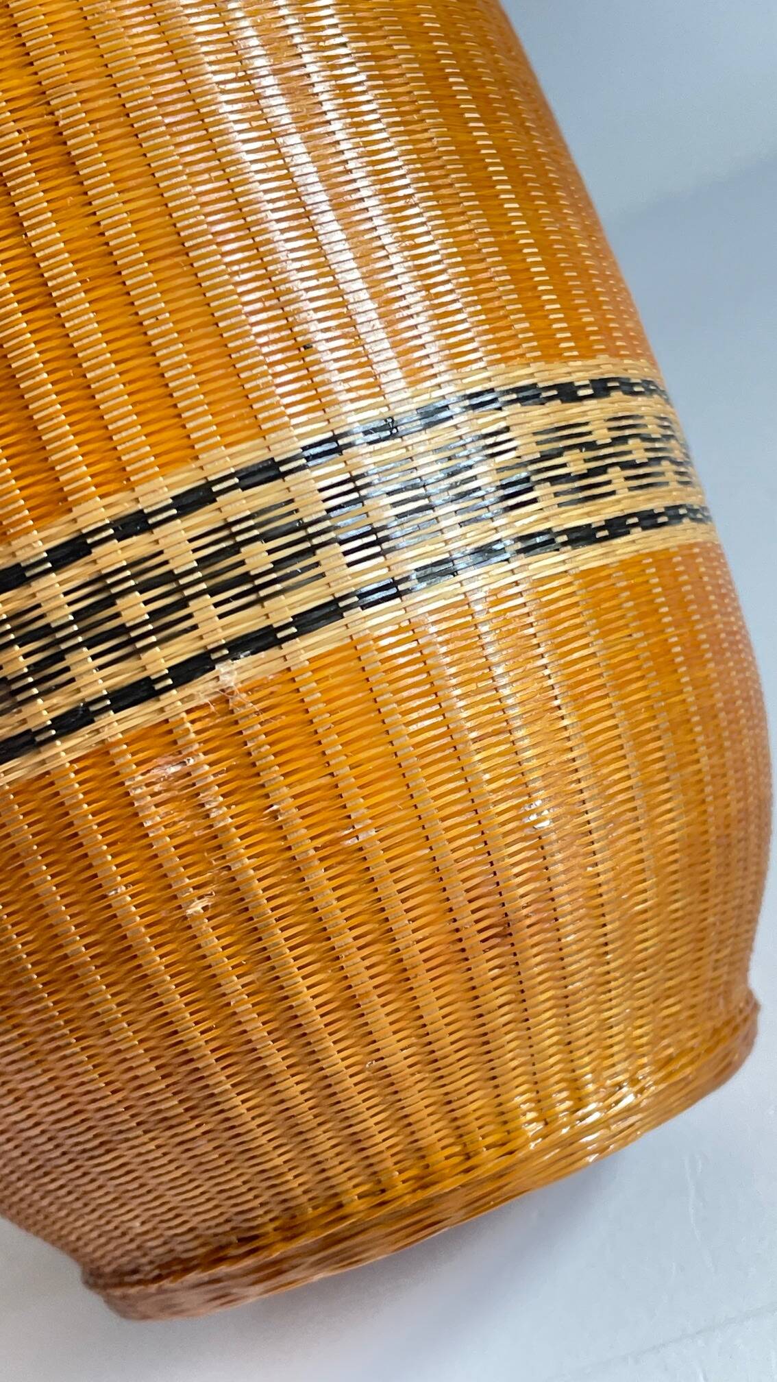 VINTAGE Woven Bamboo and Fine Porcelain VASE