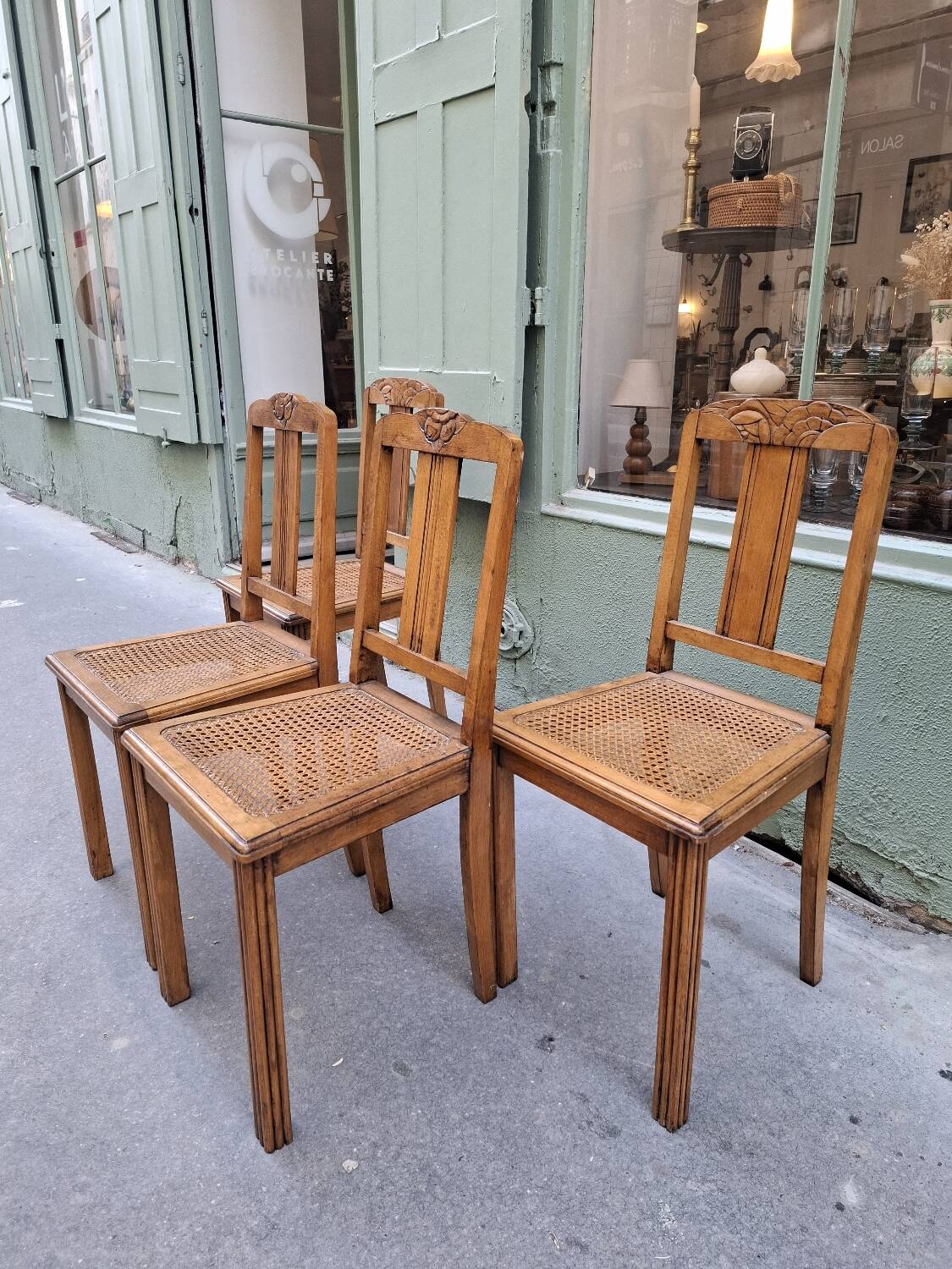 4 chaises cannées art deco