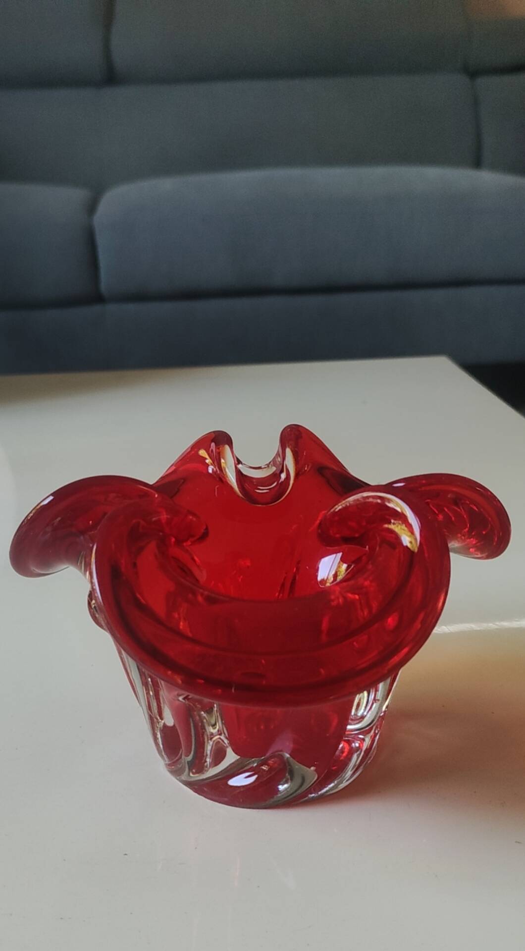 Murano Ashtray/Tray. Organic floral shape. Ruby red, 14cm.