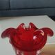 Murano Ashtray/Tray. Organic floral shape. Ruby red, 14cm.