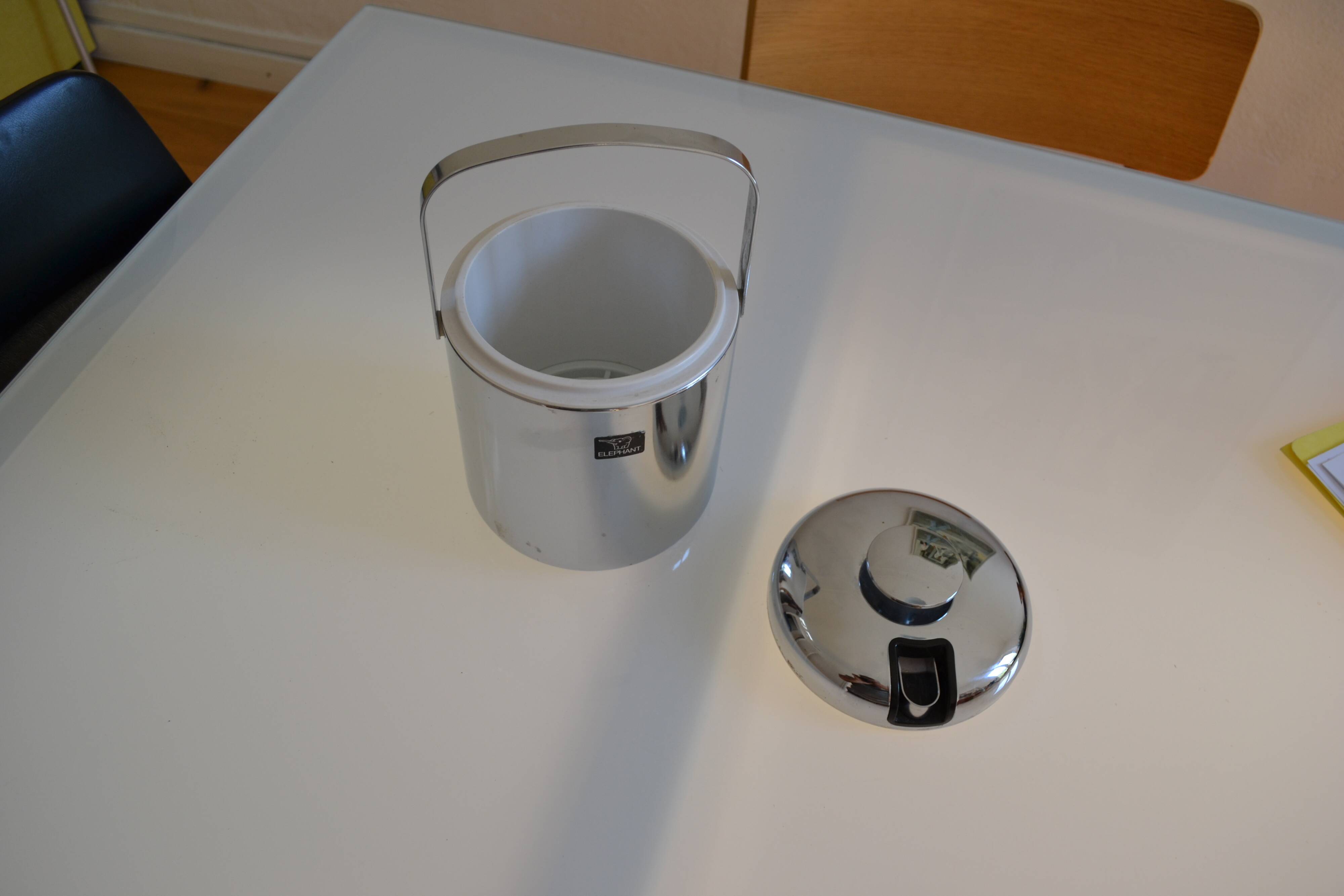 chrome metal ice bucket or elephant ice cubes made in Japan vintage 1970
