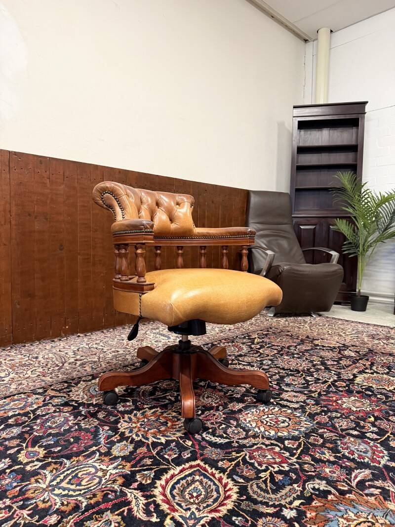 English Chesterfield Desk Chair Cognac