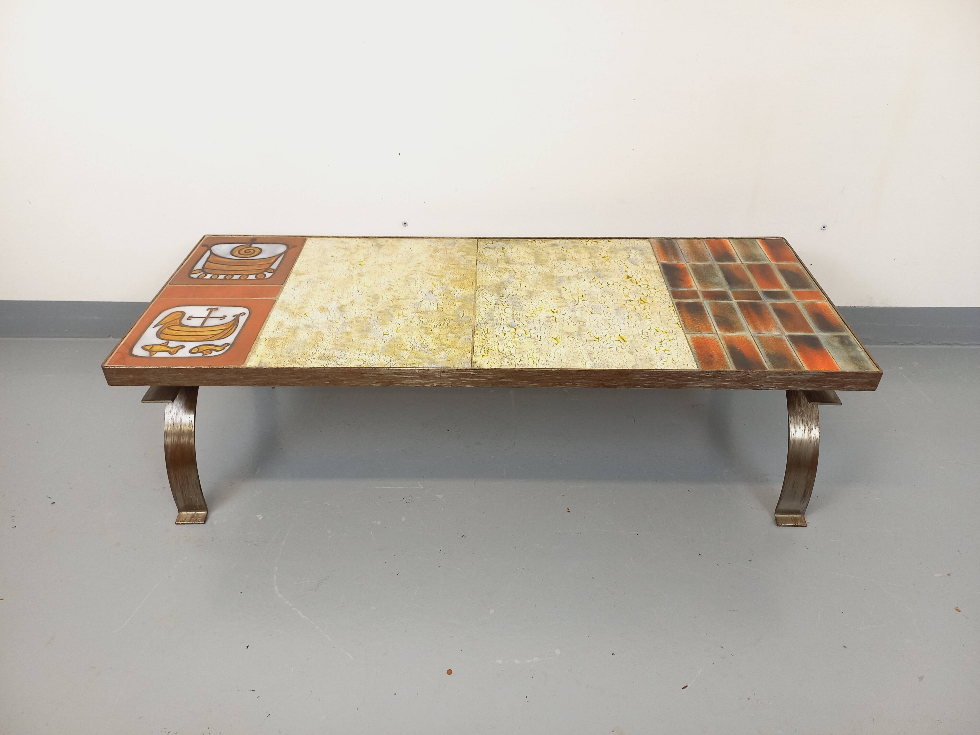 Vintage ceramic coffee table by Jean Gregorieff for Roche Bobois
