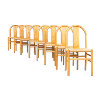 80s Annig Sarian round bend wooden dining chair for Tisettanta set/8