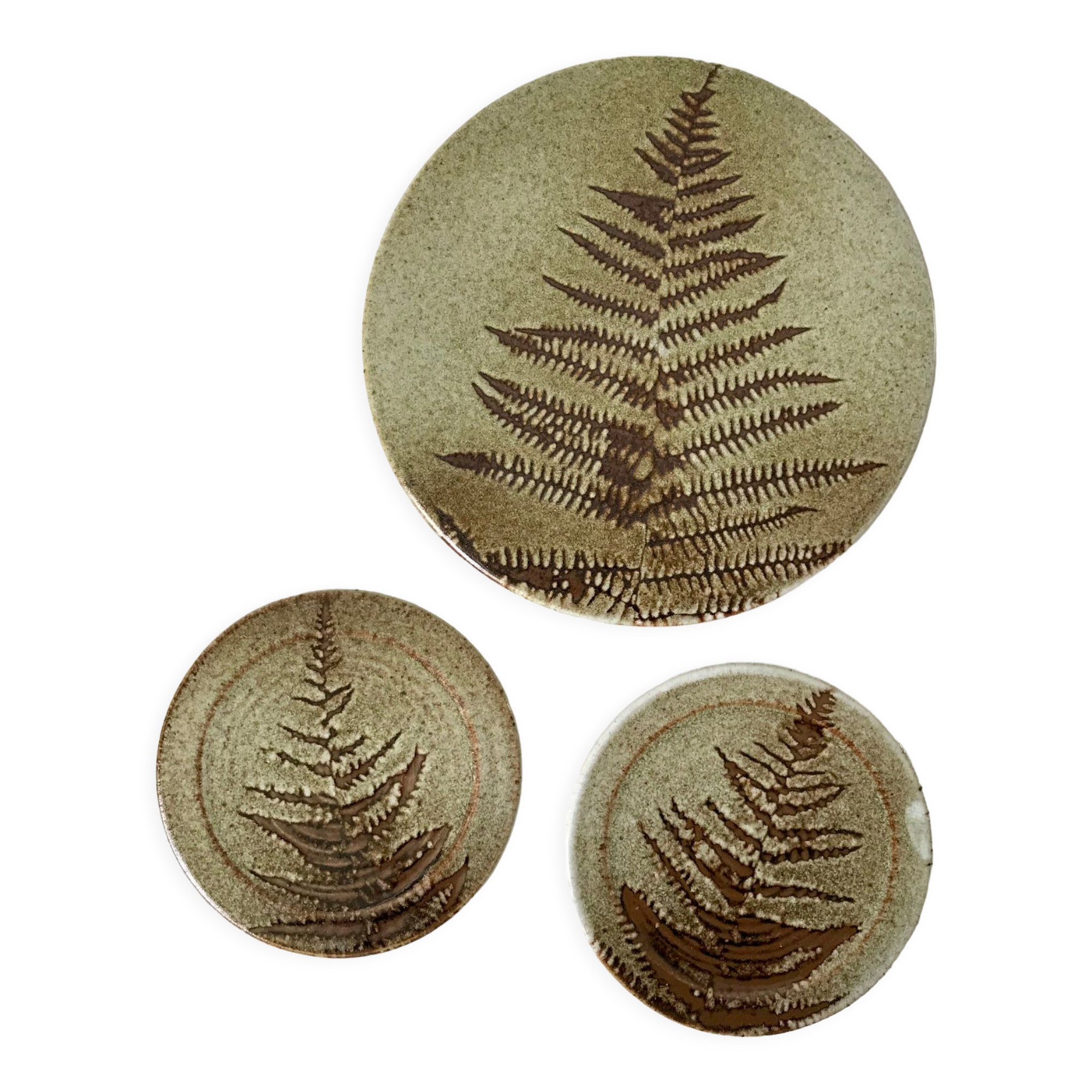 Ceramic trifle and coaster set / stoneware pottery signed 70s